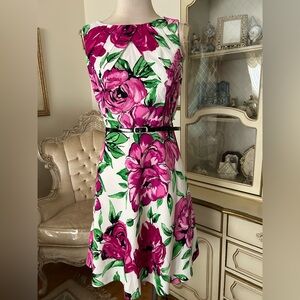 Alyx Like New Pink and Green Floral Midi Dress Size 10 C:4441